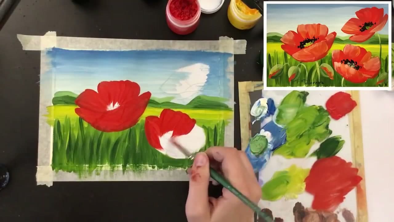 Step 5: Block In the Red Poppies - How to Paint Poppies in Acrylics (Step by Step)