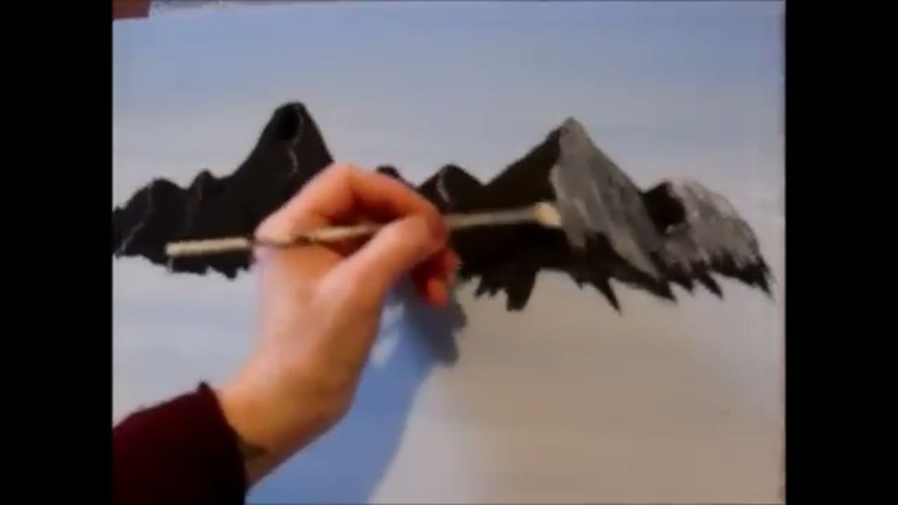 Step 4: Highlight with the Fan Brush - How to Paint Mountains with Acrylics