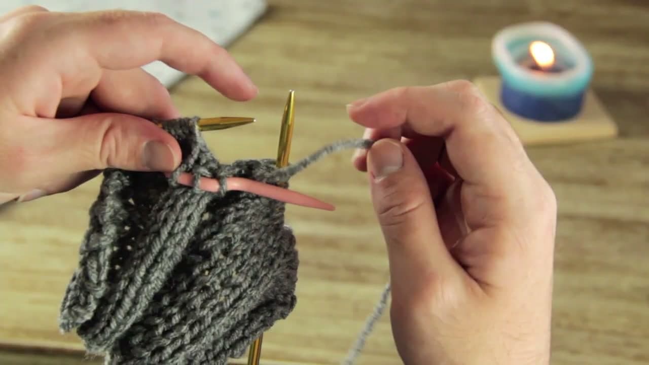 Step 6: Hold the Cable Needle in Front of the Work for a Left Cross - How to Knit Cables