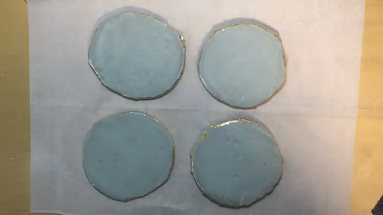 The finished result: How to Make Concrete Coasters with Gold Leaf Edges