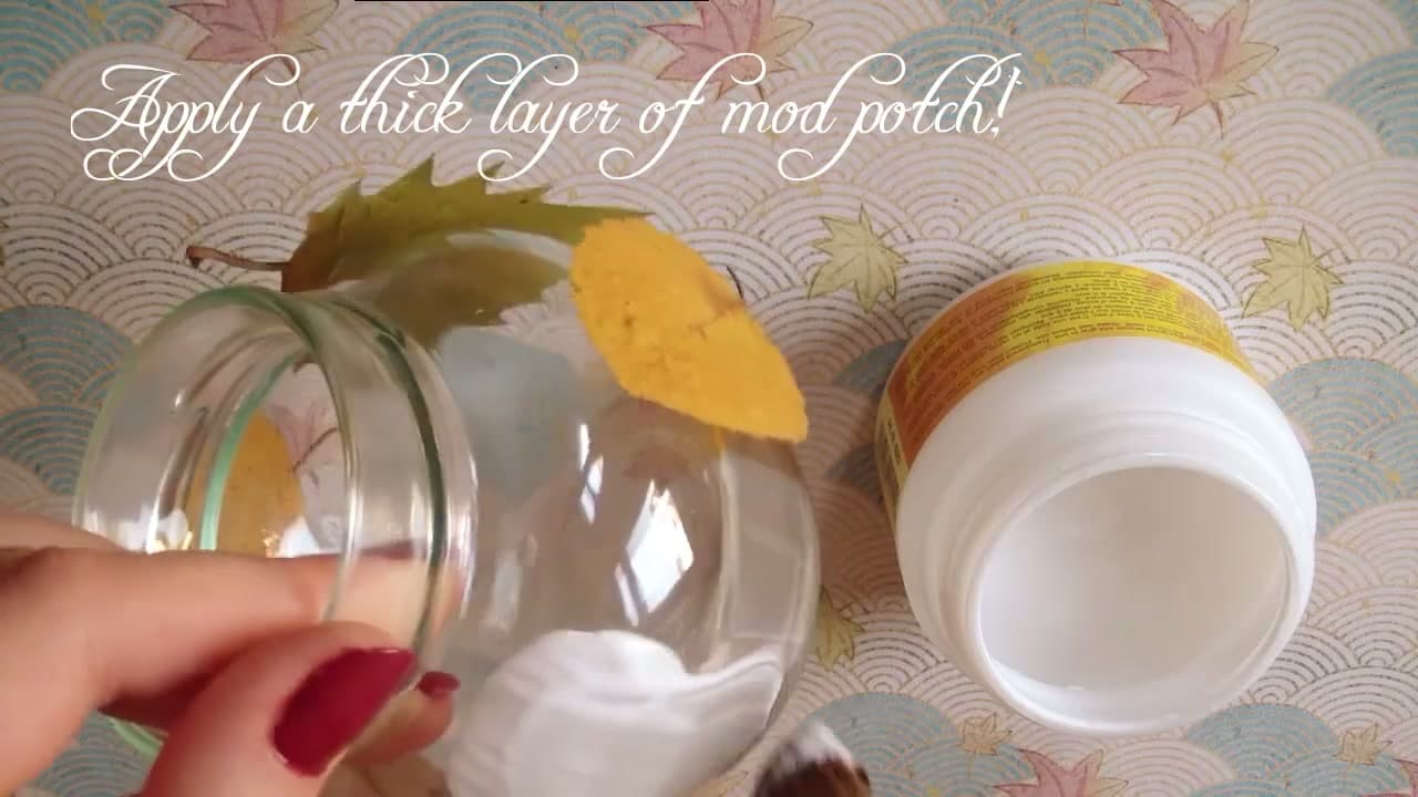 Step 3: Brush On a Thick Layer of Mod Podge - How to Make an Autumn Leaf Lantern