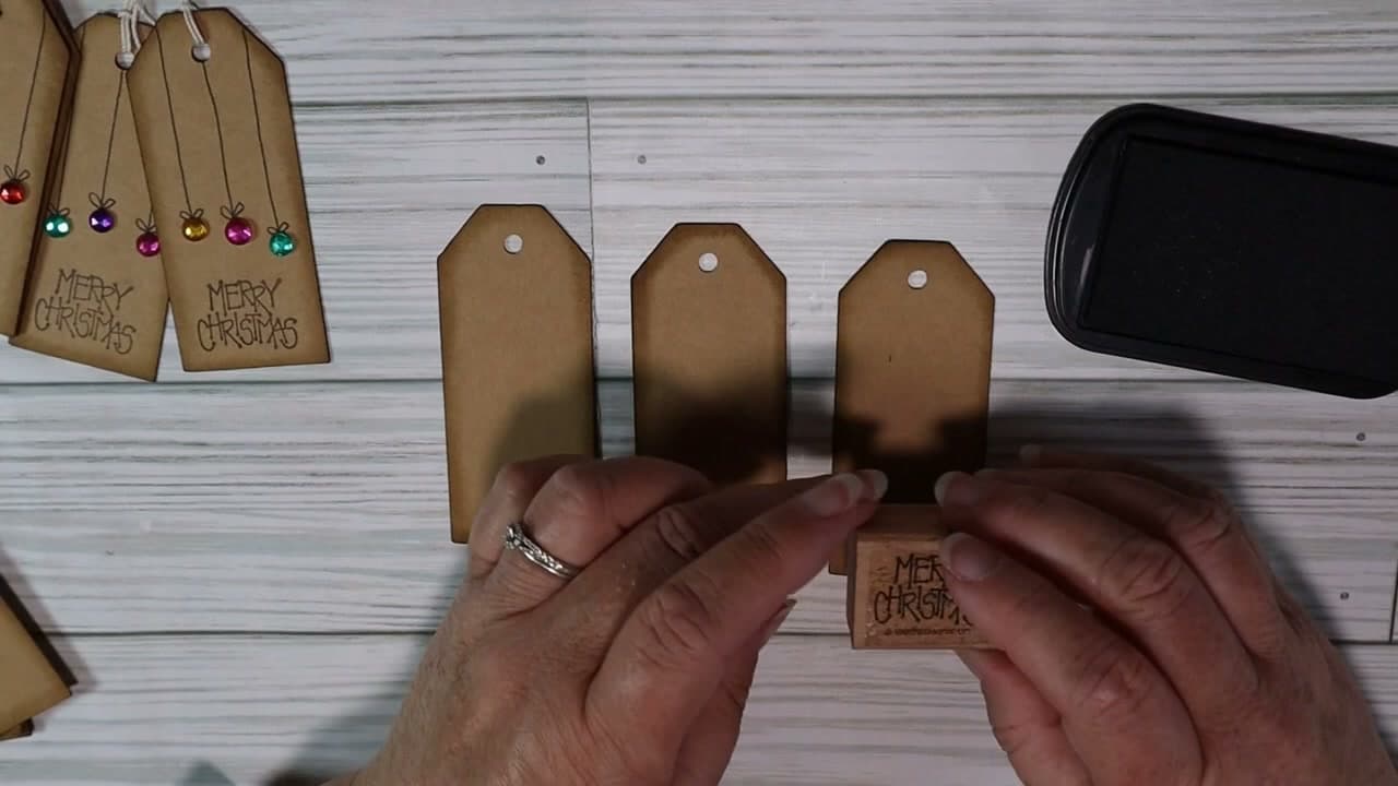 Step 3: Stamp the Greeting - How to Make Christmas Gift Tags