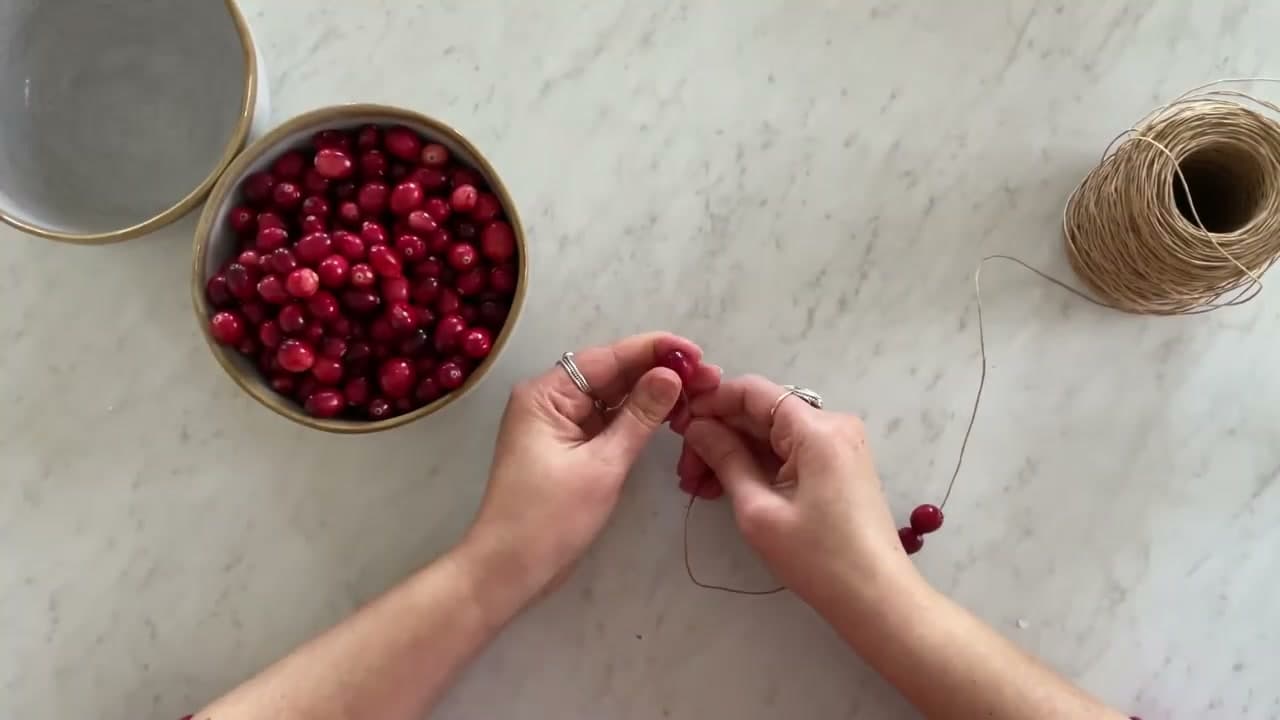Step 3: Push the Needle Through Each Cranberry the Long Way - How to Make a Christmas Garland