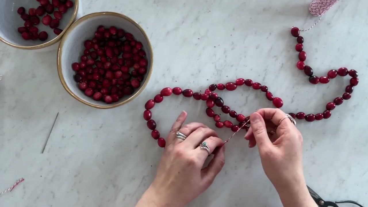 Step 7: Knot Both Ends of the Cranberry Garland - How to Make a Christmas Garland