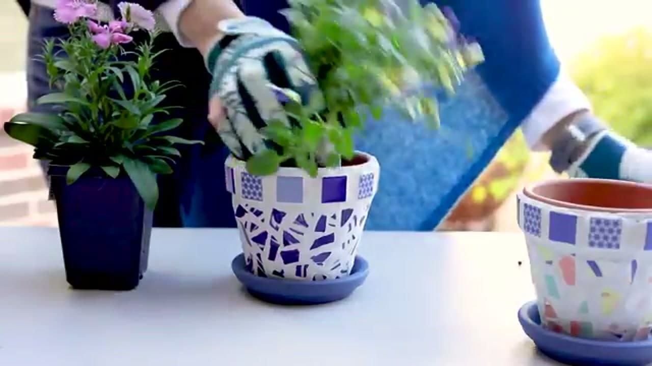The finished result: How to Make a Mosaic Flower Pot