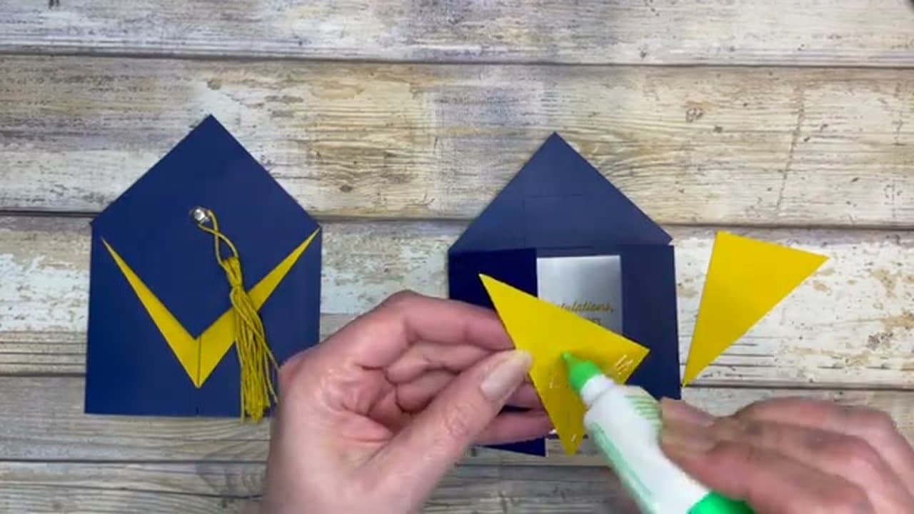 Step 6: Cut and Adhere the V-Shape Triangles - How to Make a Graduation Pop-Up Card (Easy Fun Fold)
