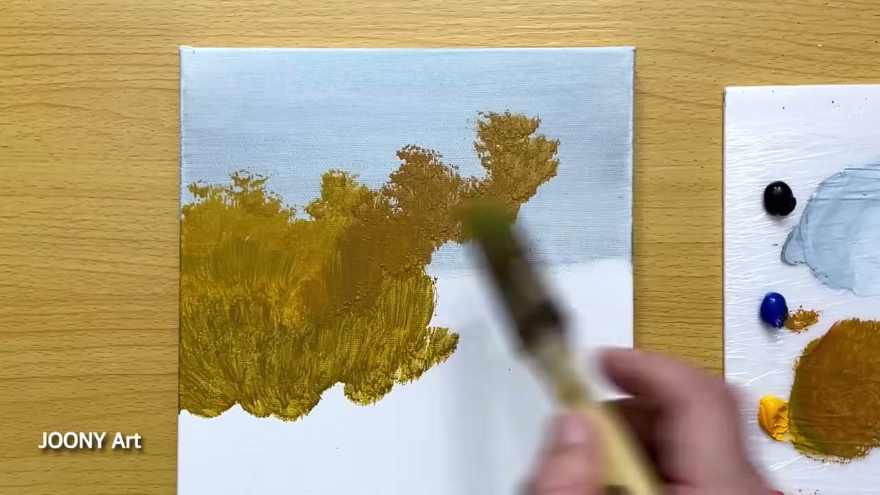 Step 2: Dab In the Distant Tree Line - How to Paint Fall Trees - Easy Autumn Forest in Acrylics