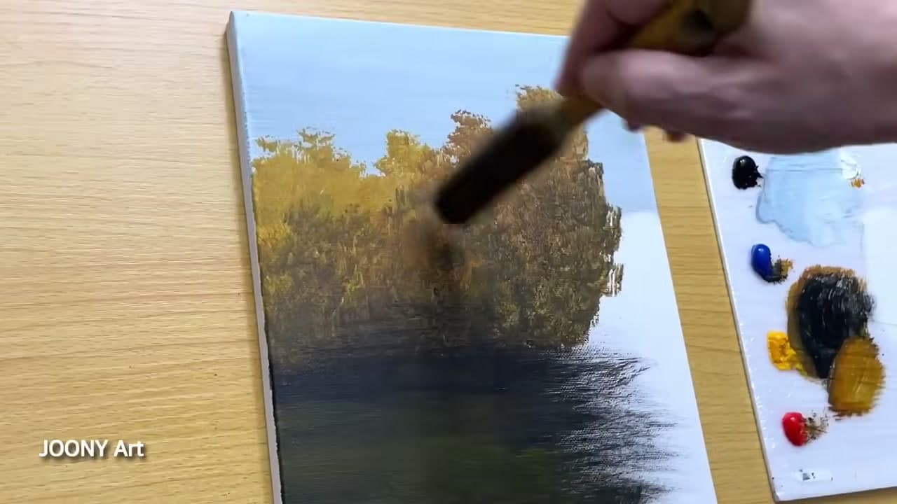 Step 3: Lay In the Still Water - How to Paint Fall Trees - Easy Autumn Forest in Acrylics