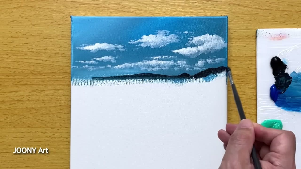 Step 3: Set the Horizon and Distant Water - How to Paint a Beach with Acrylics