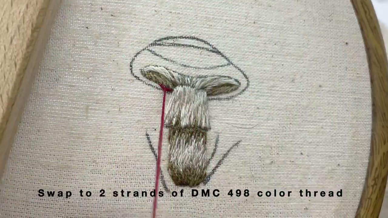 Step 4: Fill the Stem with Long and Short Stitch - How to Embroider a Mushroom