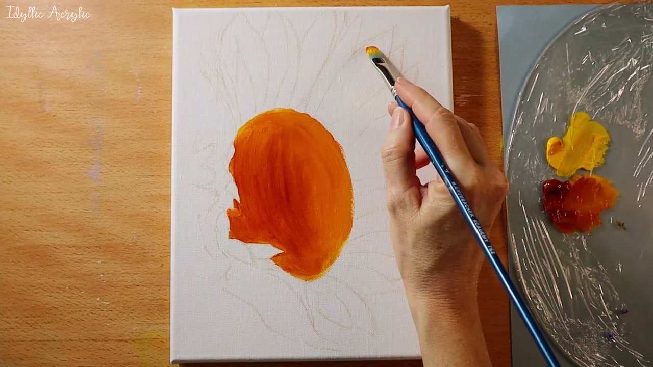 Step 1: Lay a Warm Golden Underpainting - How to Paint Sunflowers in Acrylic (Step by Step for Beginners)