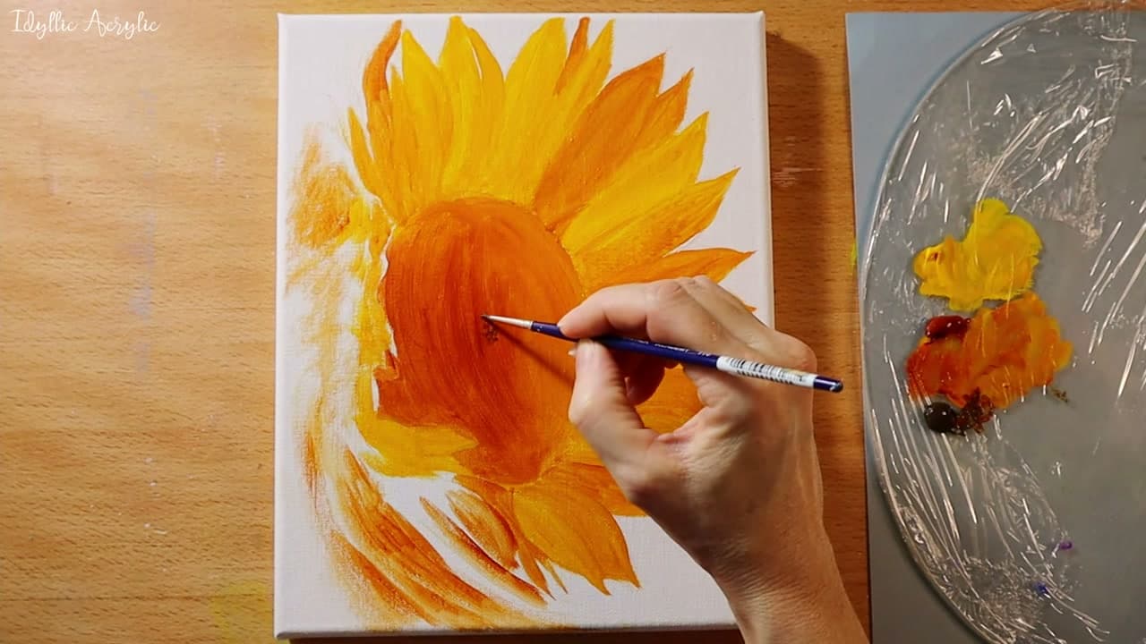 Step 2: Block In the Petals - How to Paint Sunflowers in Acrylic (Step by Step for Beginners)