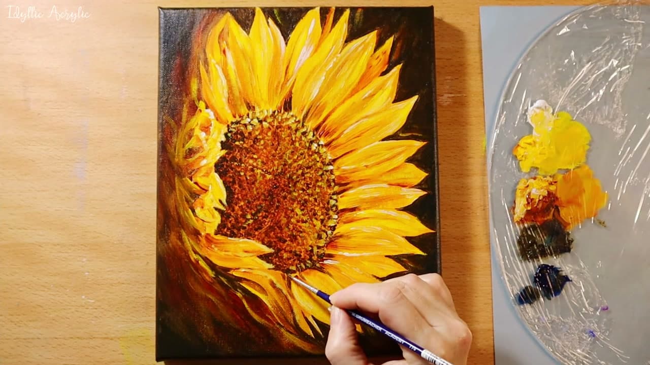 Step 6: Add the Final Details - How to Paint Sunflowers in Acrylic (Step by Step for Beginners)