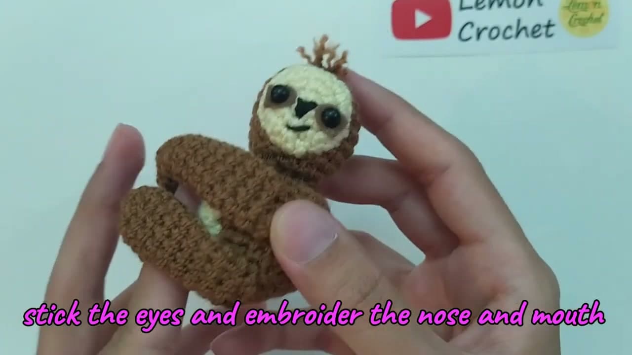 Step 6: Add the Eyes and Face - How to Crochet a Sloth (Amigurumi Pattern for Beginners)