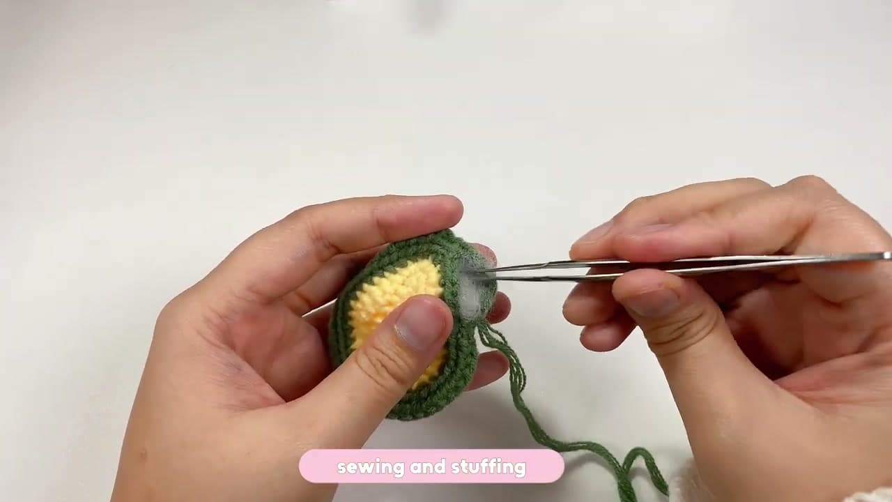 Step 5: Sew the Halves and Stuff - How to Crochet an Avocado (Easy Amigurumi, Step by Step)