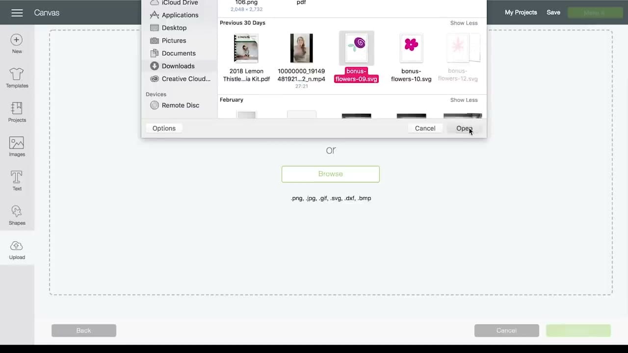 Step 4: Browse to Your SVG File and Insert It - How to Cut SVG Files with Cricut (Upload + Cut Tutorial)