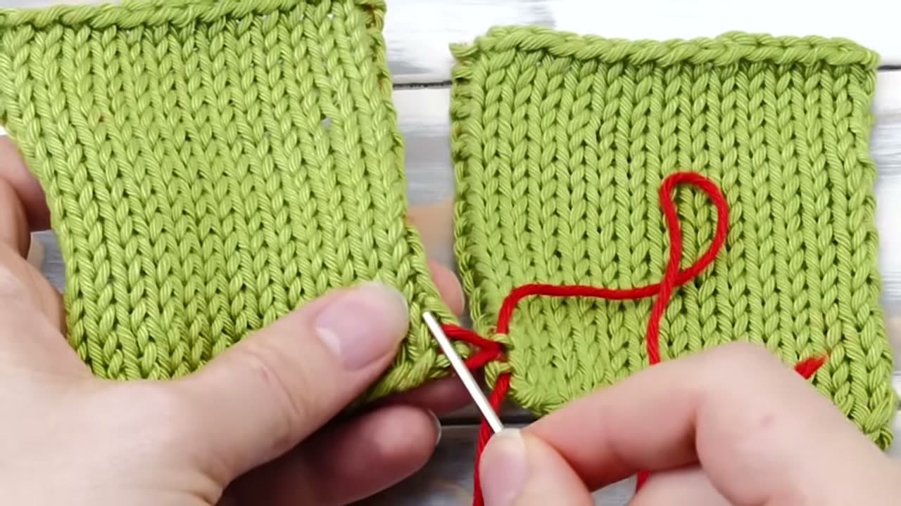 Step 6: Pick Up the Next Bar Directly Above the Last One - How to Mattress Stitch Two Knitted Pieces Together
