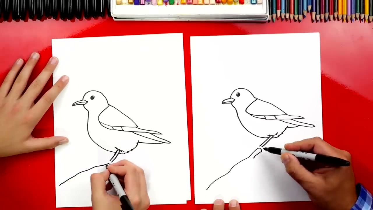 Step 7: Step 7: Draw the feet and branch