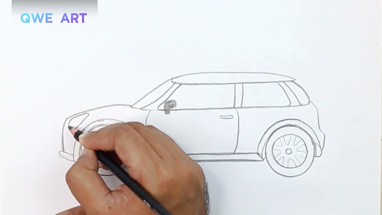 Step 6: Draw the Headlight, Grille, and Front Bumper - How to Draw a Car (Step by Step Pencil Drawing Tutorial)