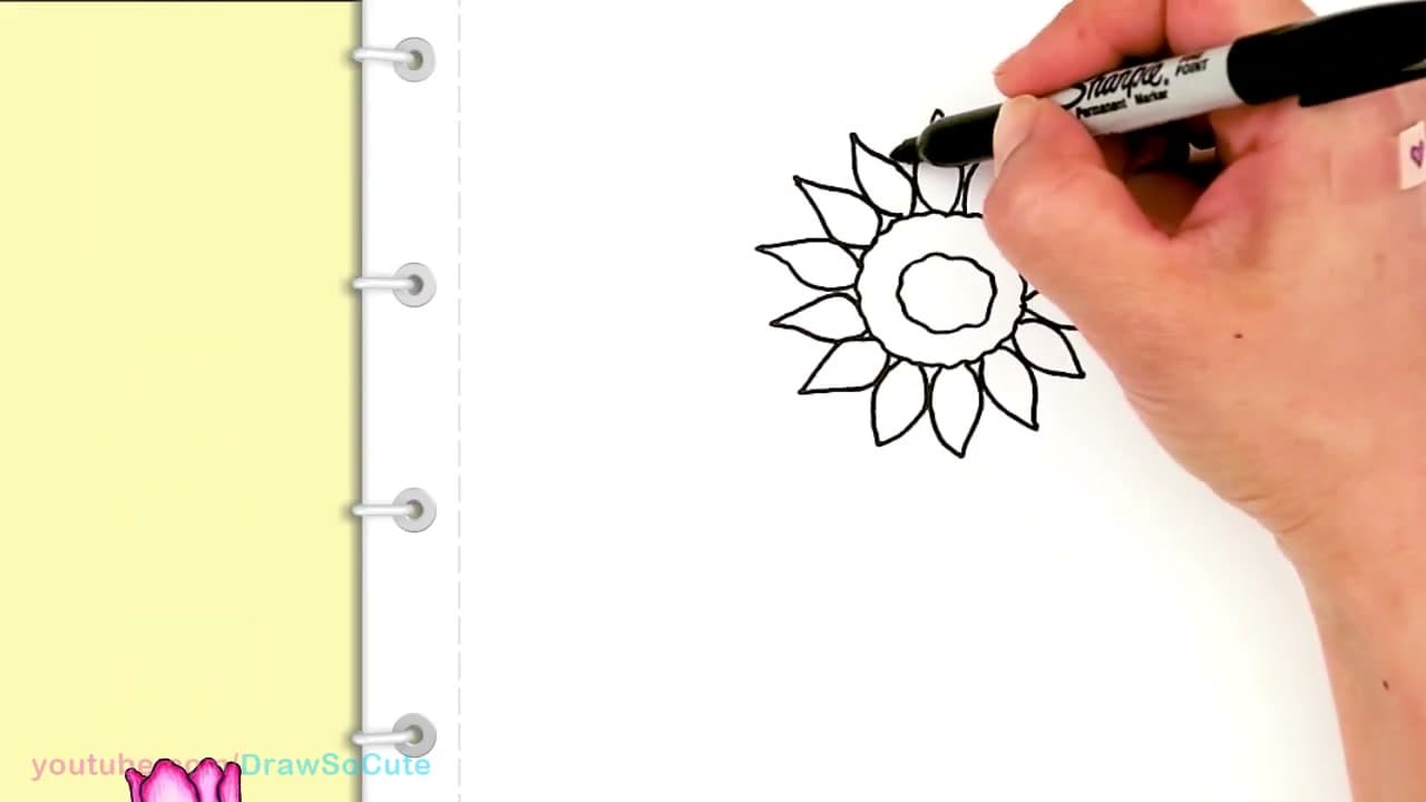 Step 3: Add a Second Layer of Petals Between the First - How to Draw a Sunflower: Easy & Realistic Step by Step
