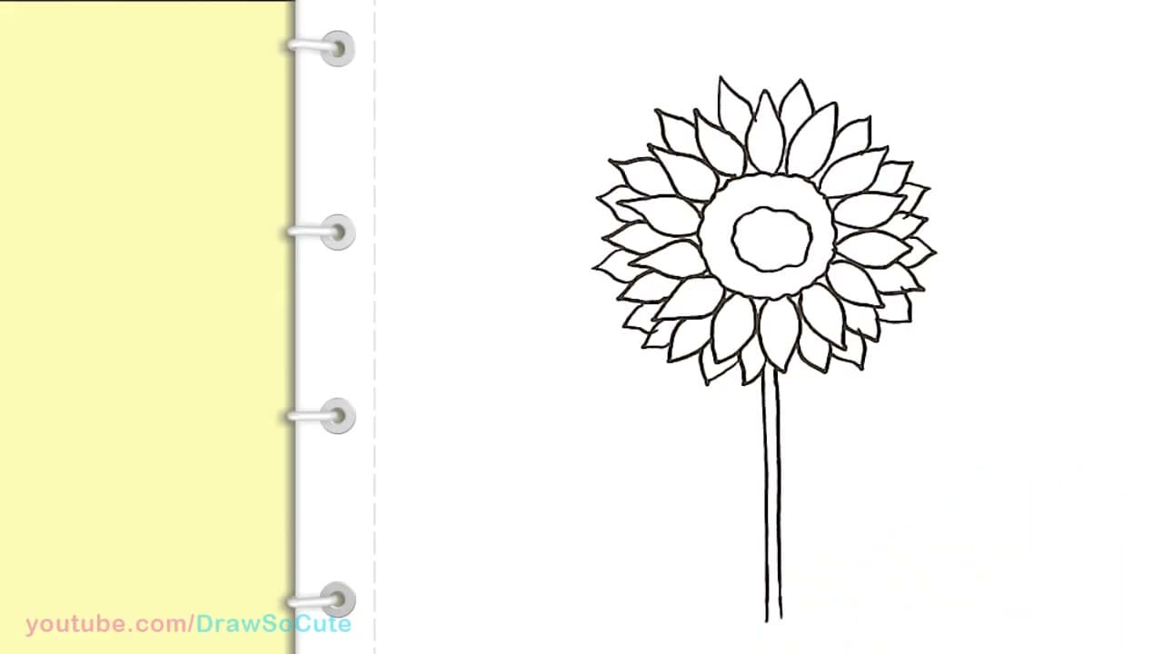 Step 4: Drop a Sturdy Stem from the Center - How to Draw a Sunflower: Easy & Realistic Step by Step