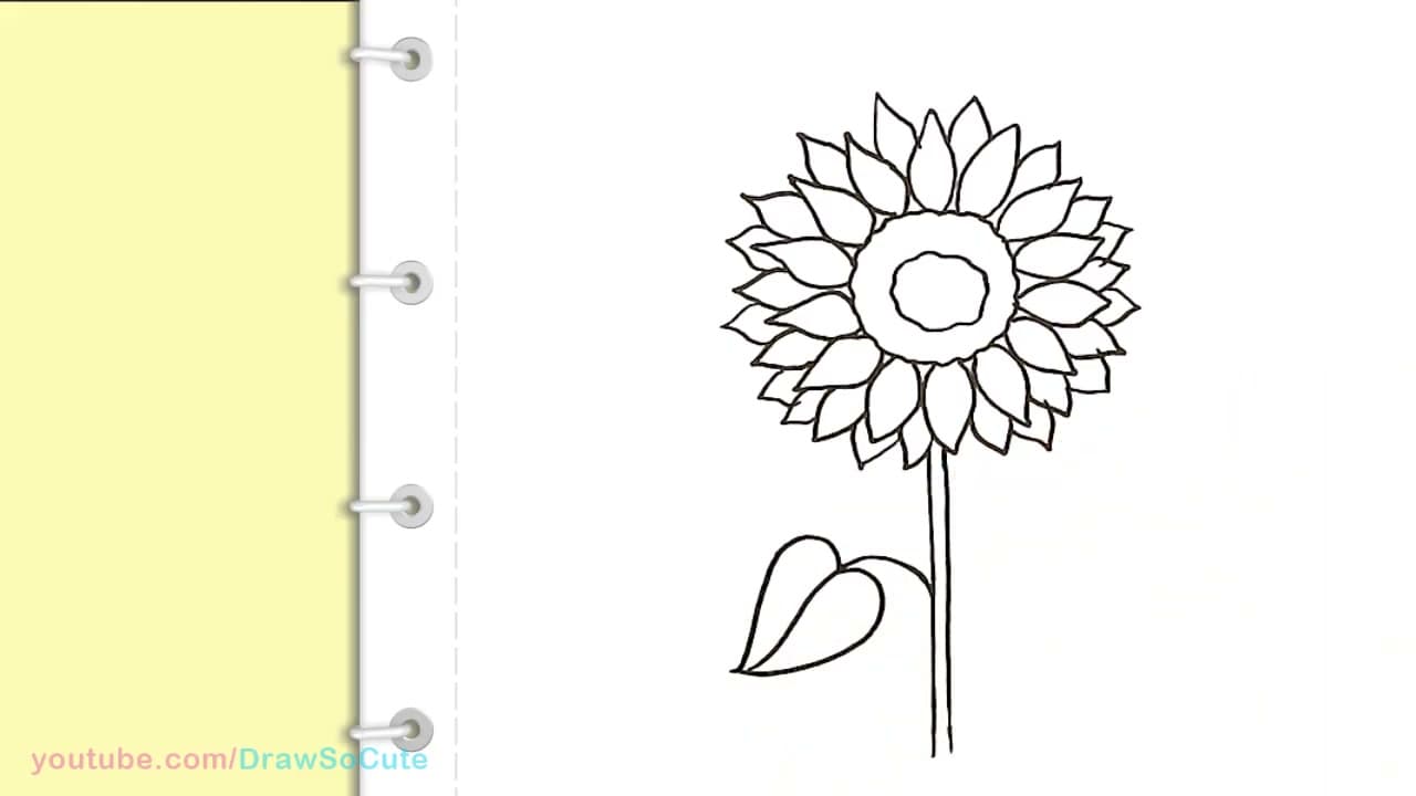 Step 5: Add the First Heart-Shaped Leaf - How to Draw a Sunflower: Easy & Realistic Step by Step