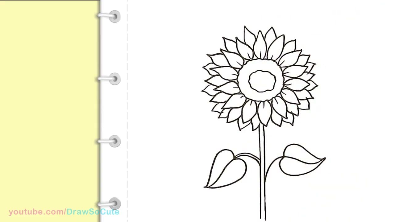 Step 6: Add the Second Leaf and Flick Petal Detail Lines - How to Draw a Sunflower: Easy & Realistic Step by Step