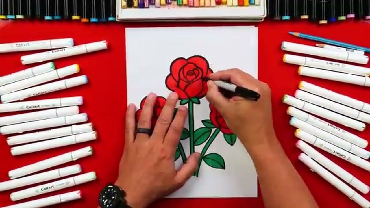 Step 7: Step 7: Color the rose with red and green