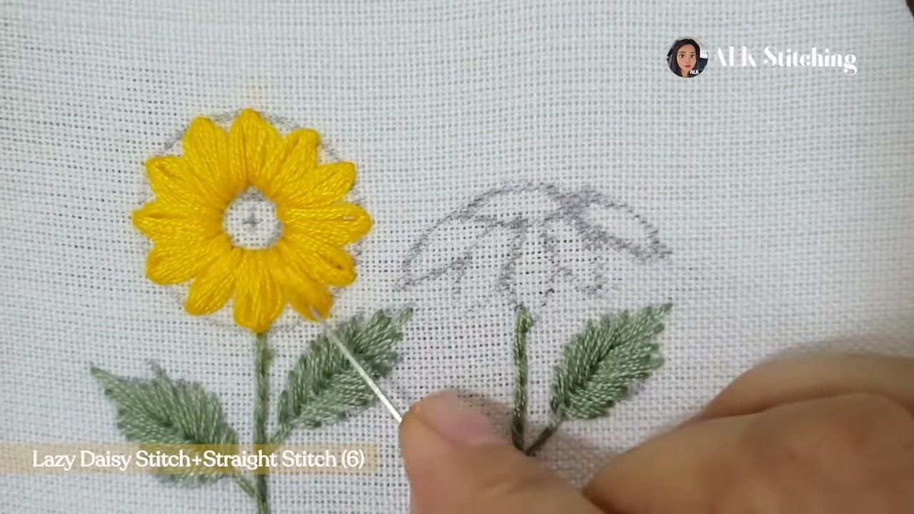 Step 4: Stitch the Petals with Lazy Daisy - How to Embroider a Sunflower (Hand Embroidery, Step by Step)