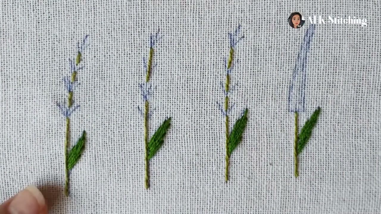 Step 4: Stitch the Leaves at the Base - How to Embroider a Lavender Stem (Beginner, 2 Stitches)