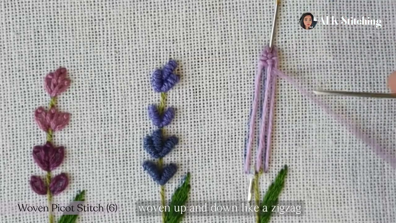 Step 7: Add a Second Stem in a Deeper Shade - How to Embroider a Lavender Stem (Beginner, 2 Stitches)