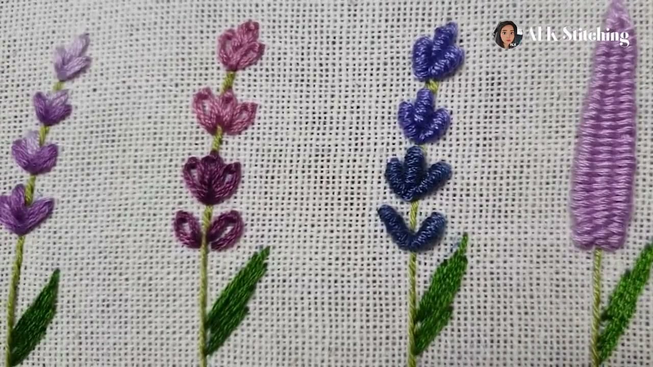 The finished result: How to Embroider a Lavender Stem (Beginner, 2 Stitches)