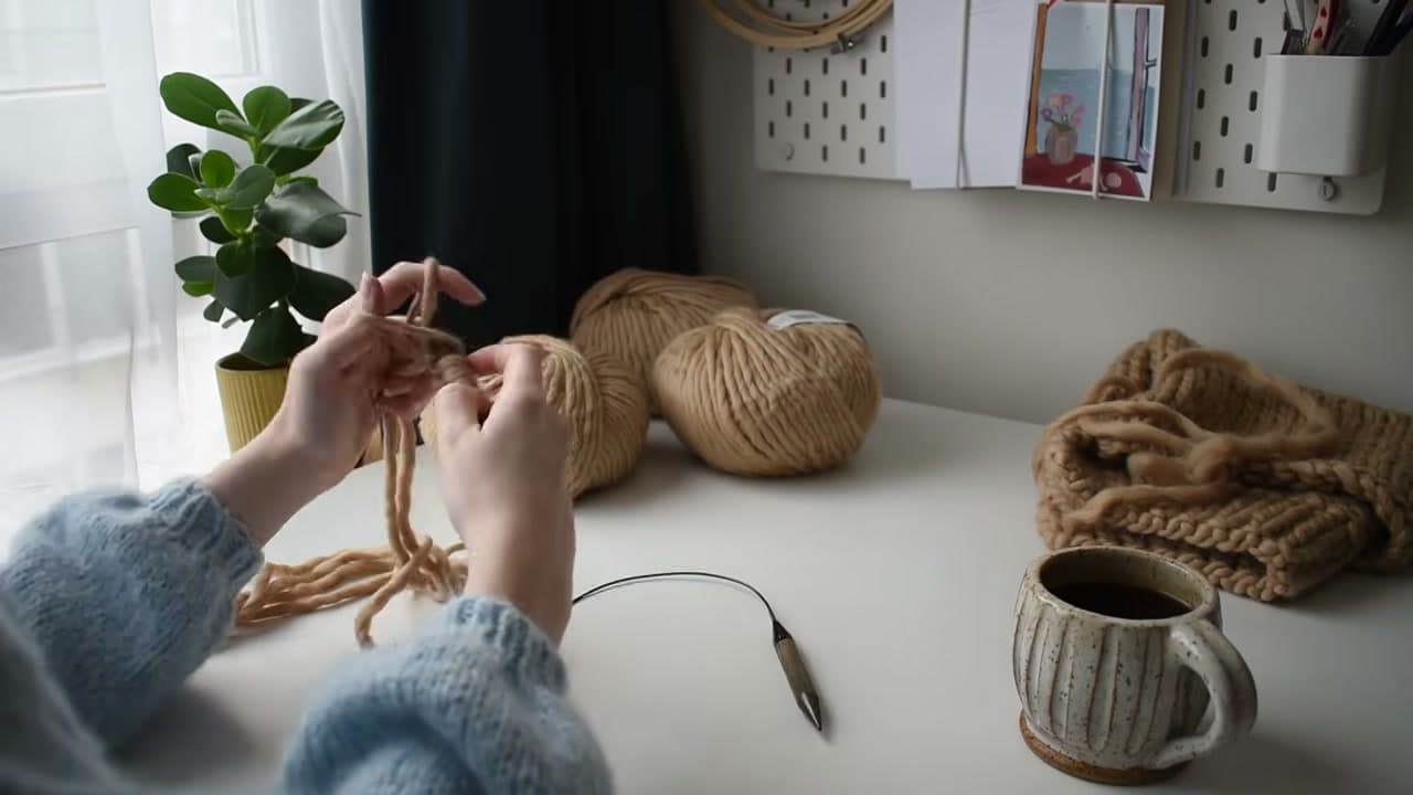 Step 1: Cast On the Sweater Back Panel With a Long Tail Cast On - How to Knit a Chunky Sweater for Beginners