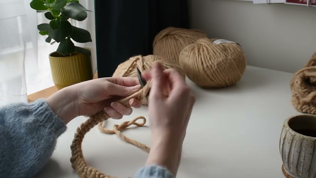 Step 2: Knit the 1x1 Rib Hem of the Sweater Panel - How to Knit a Chunky Sweater for Beginners