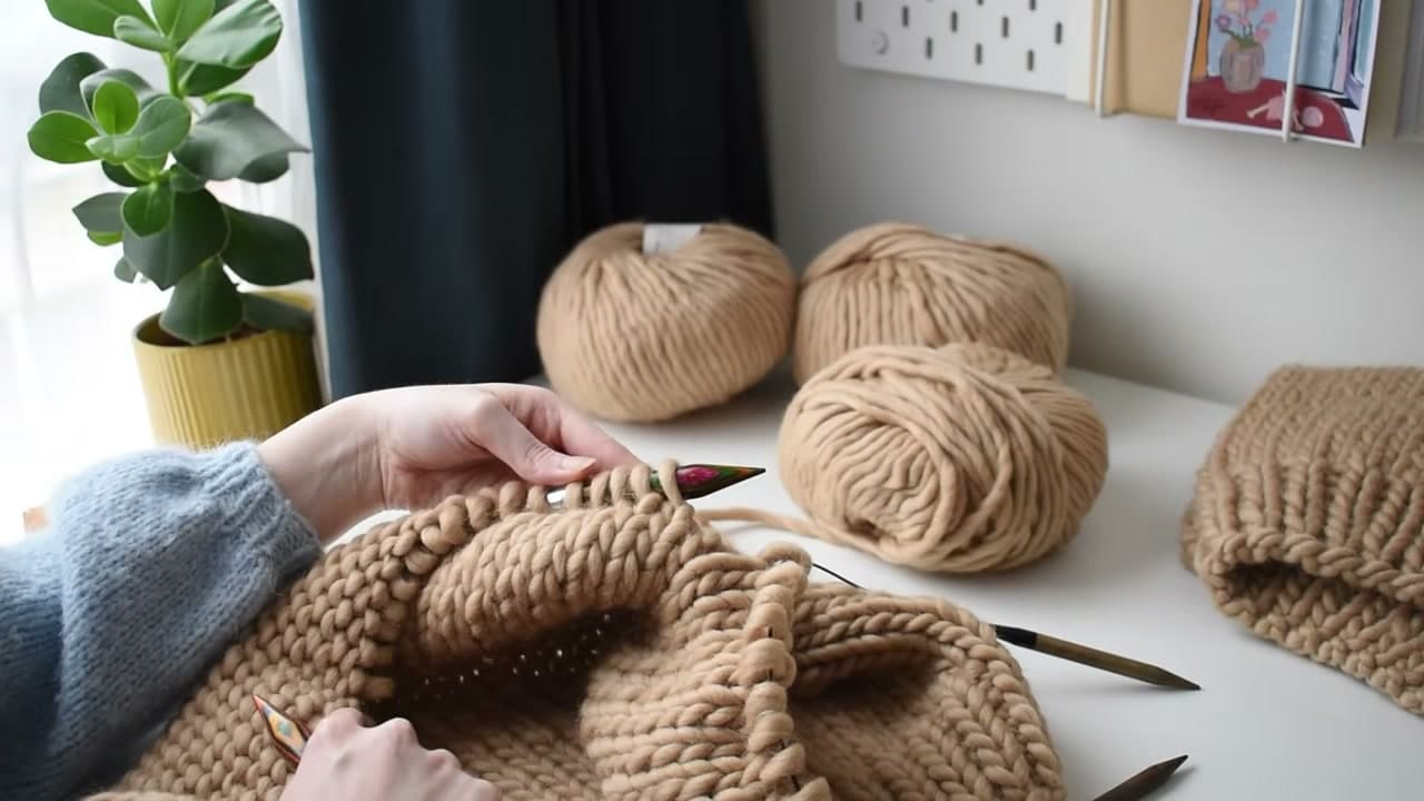 Step 5: Shape the Sweater Front Panel Neckline - How to Knit a Chunky Sweater for Beginners