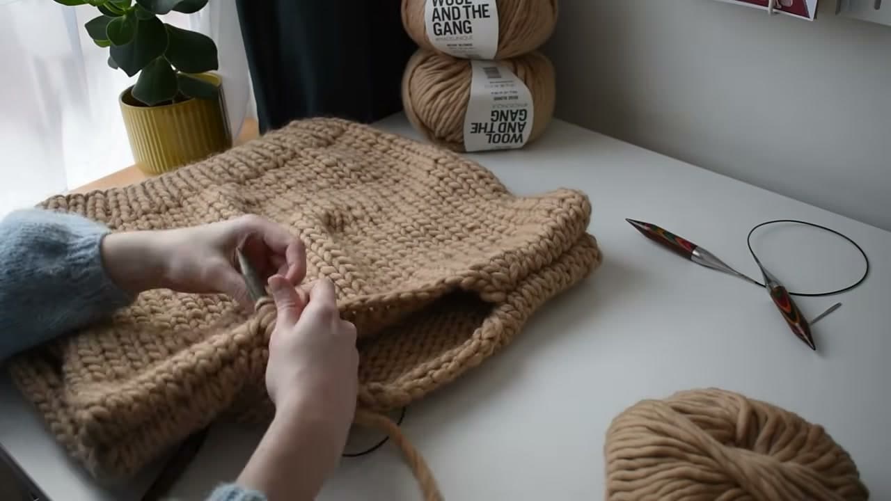 Step 9: Pick Up Stitches Around the Sweater Neckline for the Collar - How to Knit a Chunky Sweater for Beginners