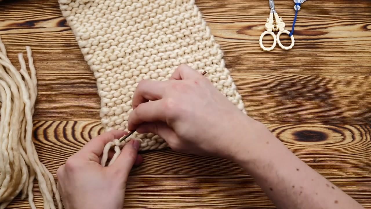 Step 8: Add Fringe to Both Ends of the Scarf - How to Knit a Scarf for Beginners