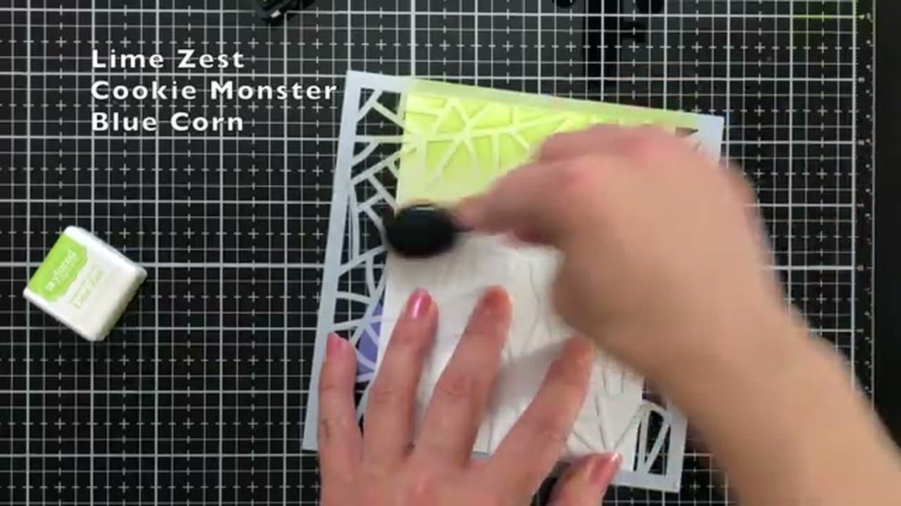 Step 2: Ink Blend Lime Zest at the Top - How to Make a Father's Day Card with Bold Stencil Ink Blending