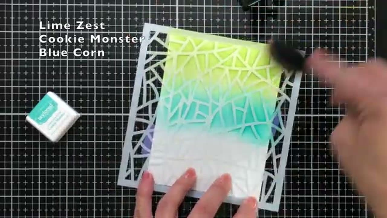 Step 3: Blend the Middle Band with Cookie Monster - How to Make a Father's Day Card with Bold Stencil Ink Blending
