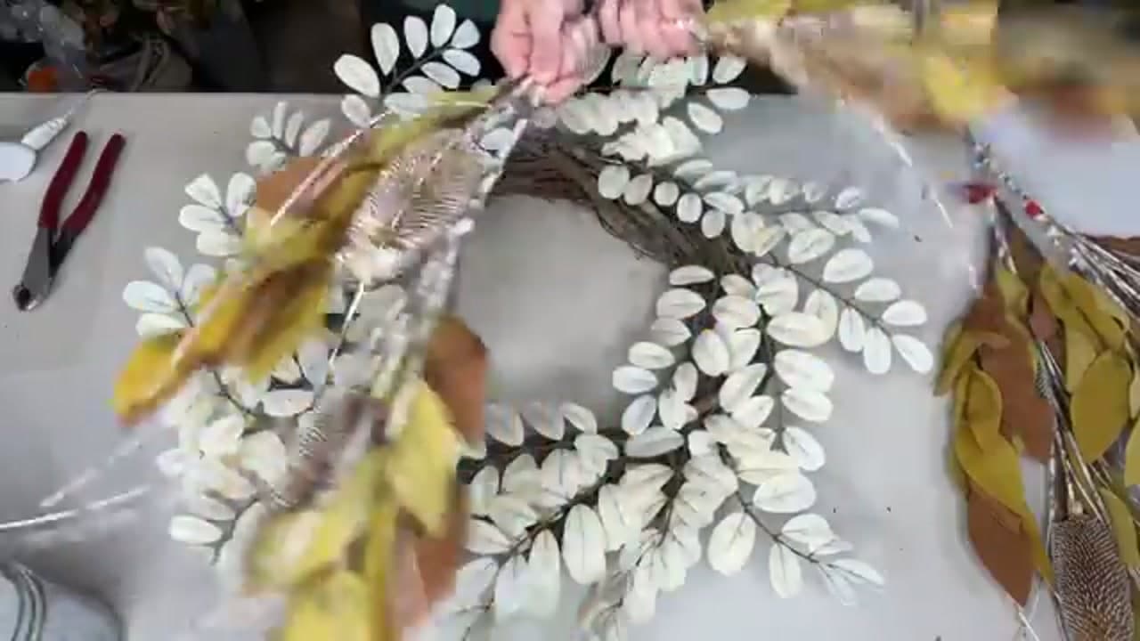 Step 5: Break the Fall Bushes into Thirds - How to Make a Fall Wreath (Easy 10-Minute Grapevine Wreath)