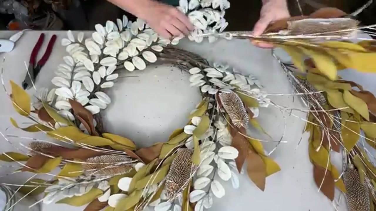 Step 7: Layer in Chunks Until It's Covered - How to Make a Fall Wreath (Easy 10-Minute Grapevine Wreath)
