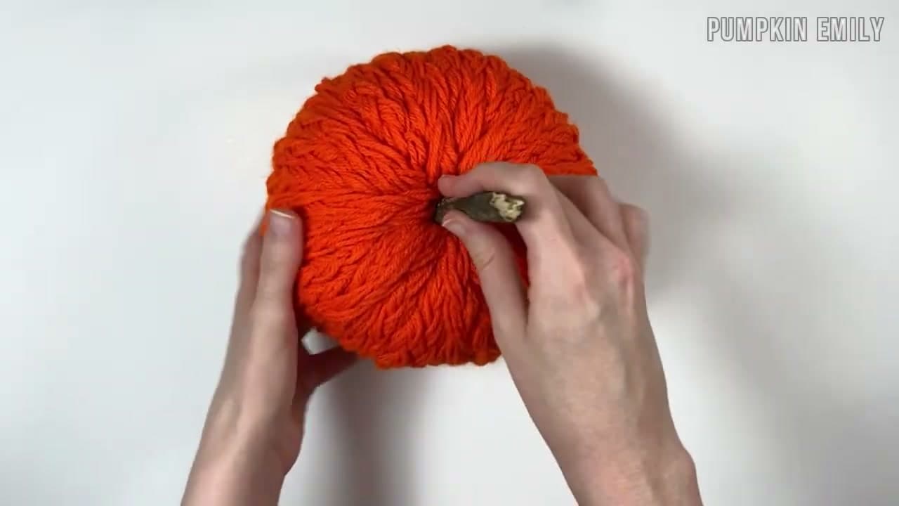 Step 9: Fluff the Bottom, Add the Stem, and Display - How to Make a No-Crochet Yarn Pumpkin (2 Easy Methods)