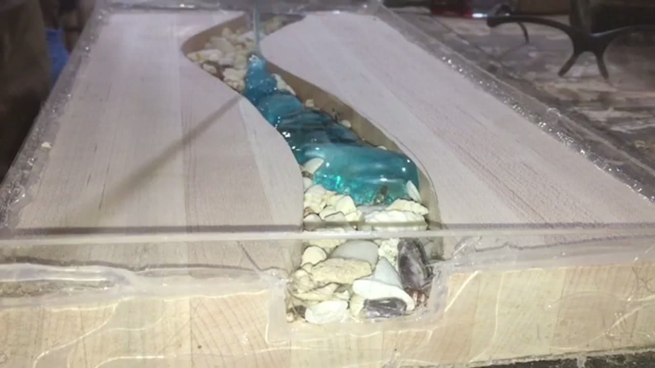 Step 6: Mix and Pour the Teal Epoxy - How to Make an Epoxy River Serving Board