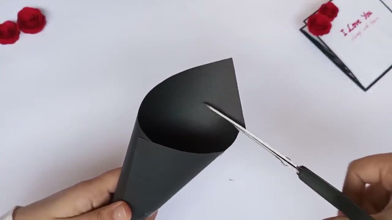 Step 6: Trim the Cone Tip and Top - How to Make a Paper Bouquet (Rose Arrangement)