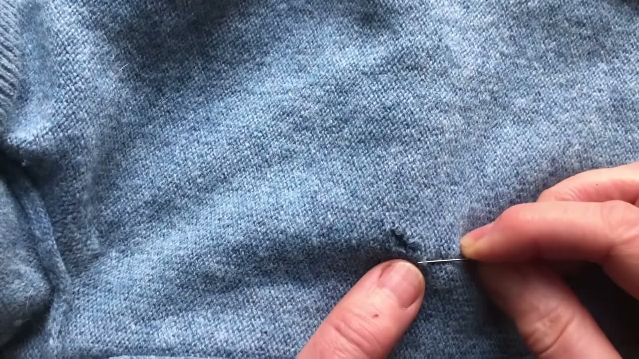Step 3: Turn the Sweater Inside Out and Anchor the Thread - How to Fix a Hole in a Sweater