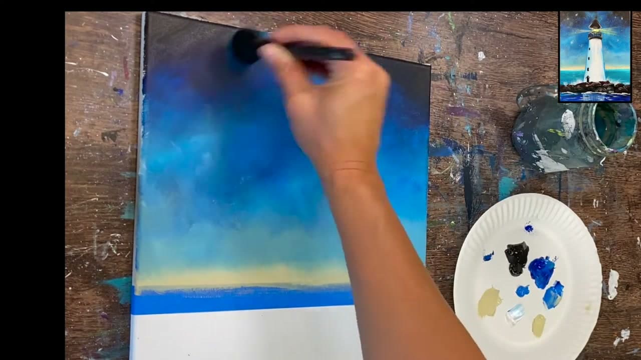 Step 3: Add the Horizon Glow - How to Paint a Lighthouse in Acrylics