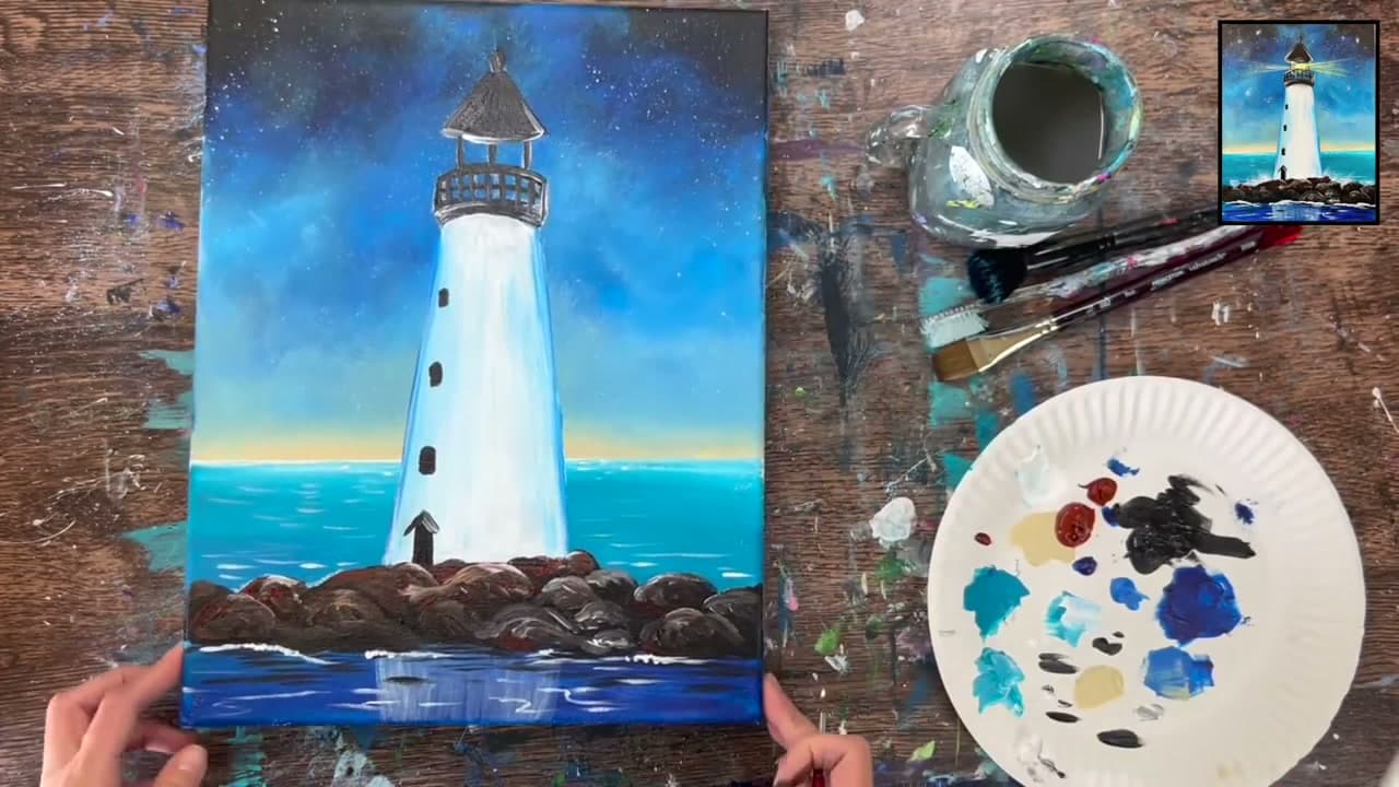Step 9: Add the Water Reflection - How to Paint a Lighthouse in Acrylics