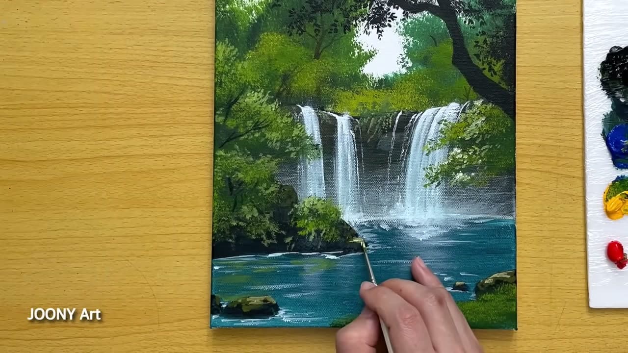 The finished result: How to Paint a Waterfall with Acrylics (Step by Step)