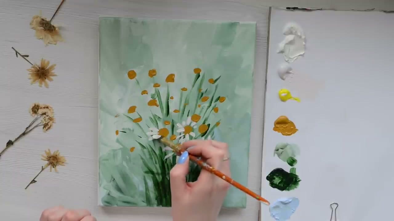Step 5: Add the White Petals - How to Paint Daisies in Acrylics