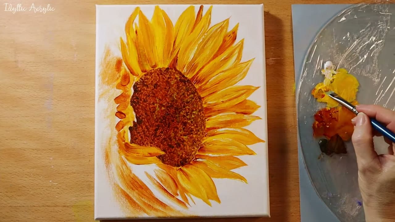 Step 4: Shape the Petals and Add White Highlights - How to Paint Sunflowers in Acrylic (Step by Step for Beginners)